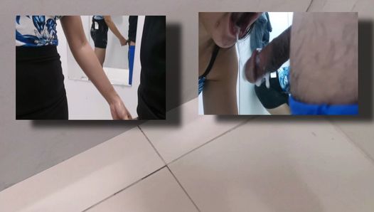 मॉल फिटिंग रूम में एशियाई पिनय सेल्स लेडी मुख-मैथुन उसके ग्राहक