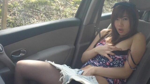 Шлюховатая азиатская крошка мастурбирует на пассажирском сиденье